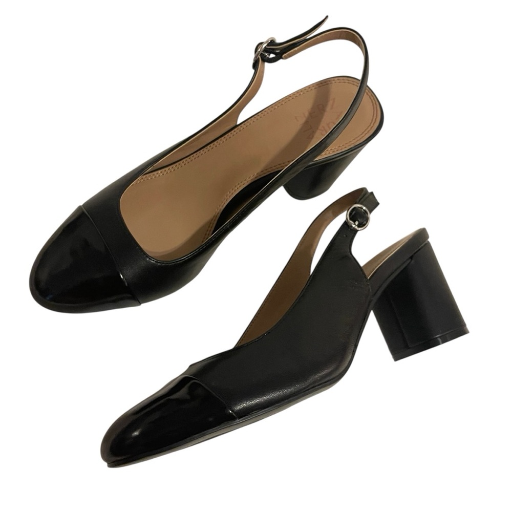 Women’s NATURALIZER Sophie Black Leather Slingback Pumps Heels Dress Shoes - Picture 4 of 8